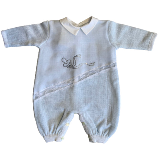 Ladia Baby Boy's Pale Blue Long Sleeve Romper With Diamonte Dummy