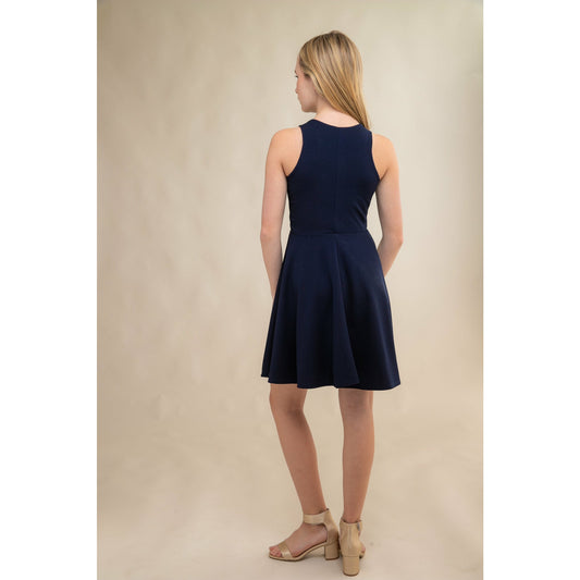 Un Deux Trois Girl's Navy Fit & Flare Textured Dress
