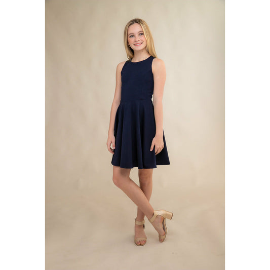 Un Deux Trois Girl's Navy Fit & Flare Textured Dress