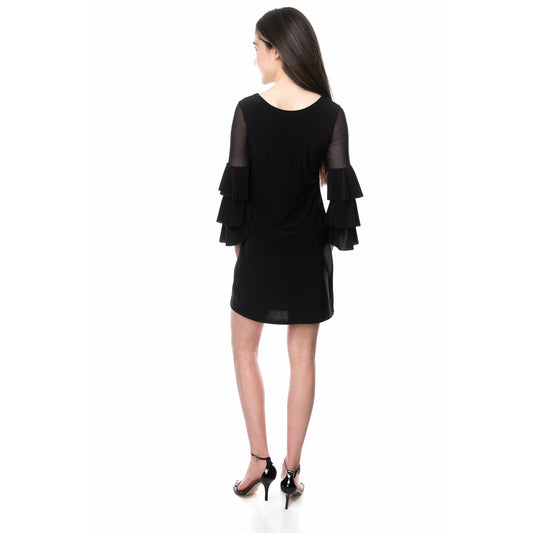 Un Deux Trois Girl's Black Tiered Long Sleeve Dress