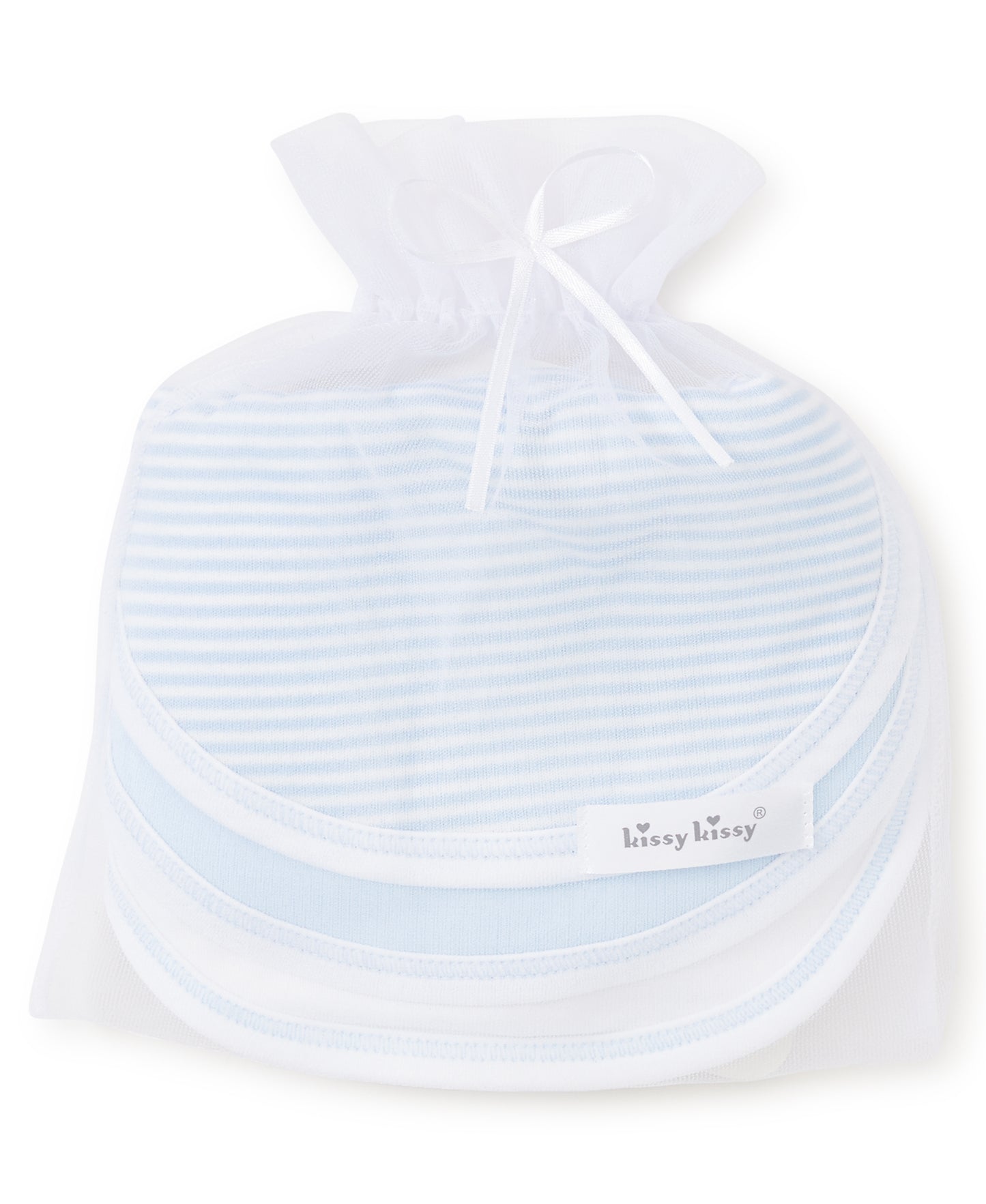 Kissy Kissy Baby Boy's Pale Blue Stripe 3 Pack Bibs With Tulle Bag